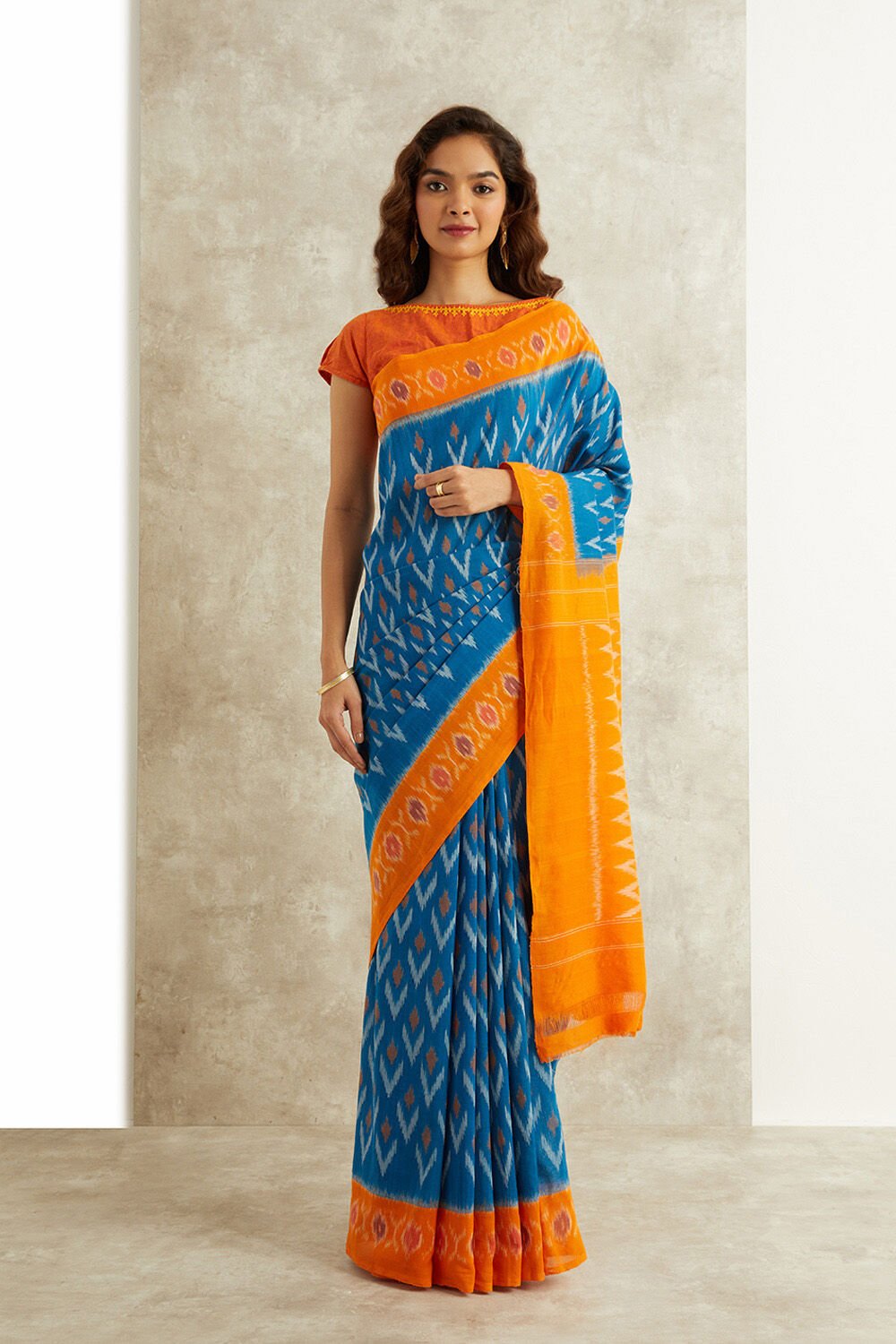 Blue Ikat Pure Cotton Pochampalli Saree image number null
