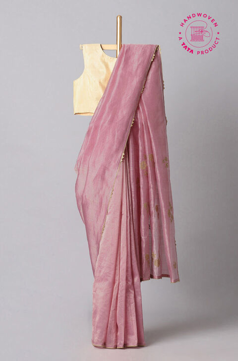Light Pink Pure Silk Cotton Embroidered Saree