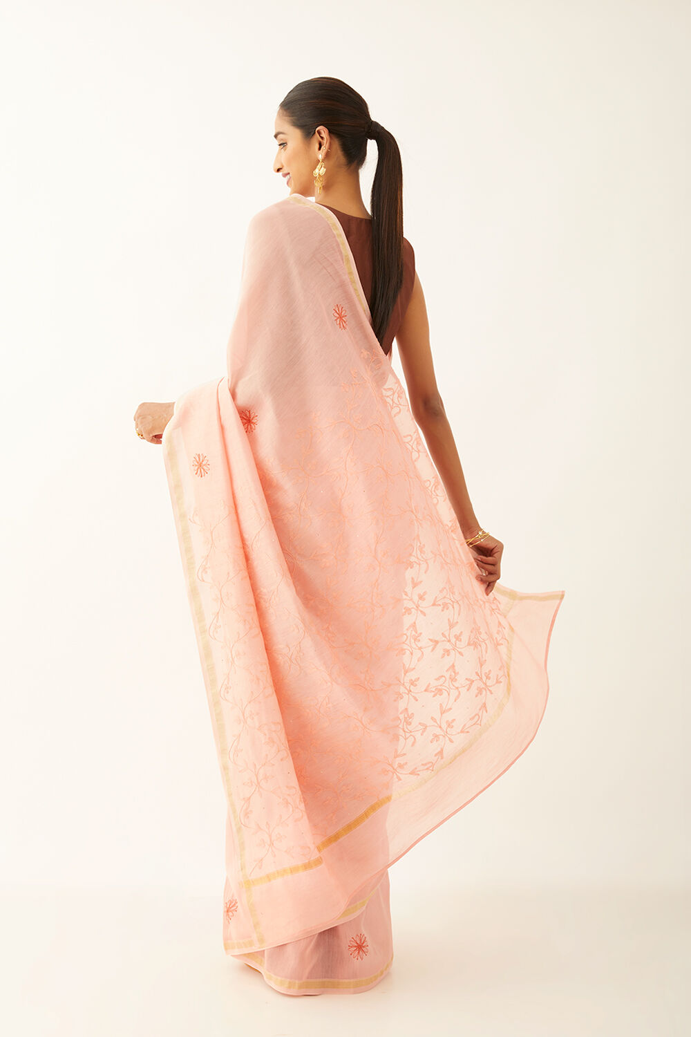 Light Pink Pure Silk Cotton Chikankari Saree image number null