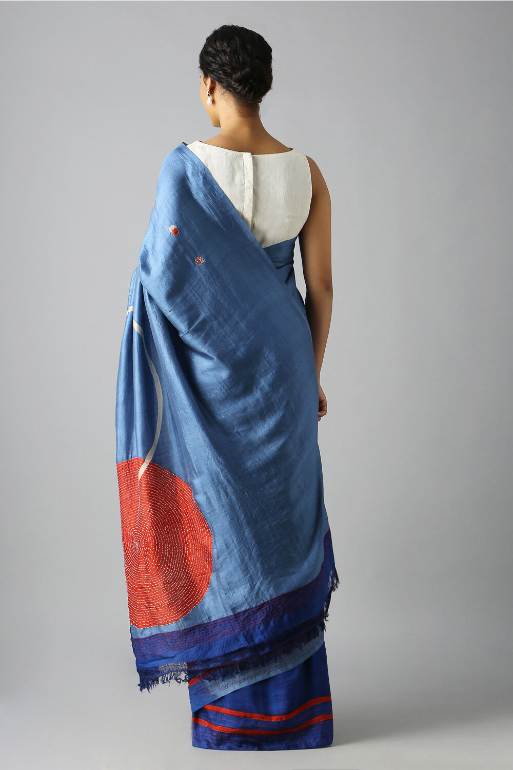 Blue Pure Silk Hand Painted Saree image number null