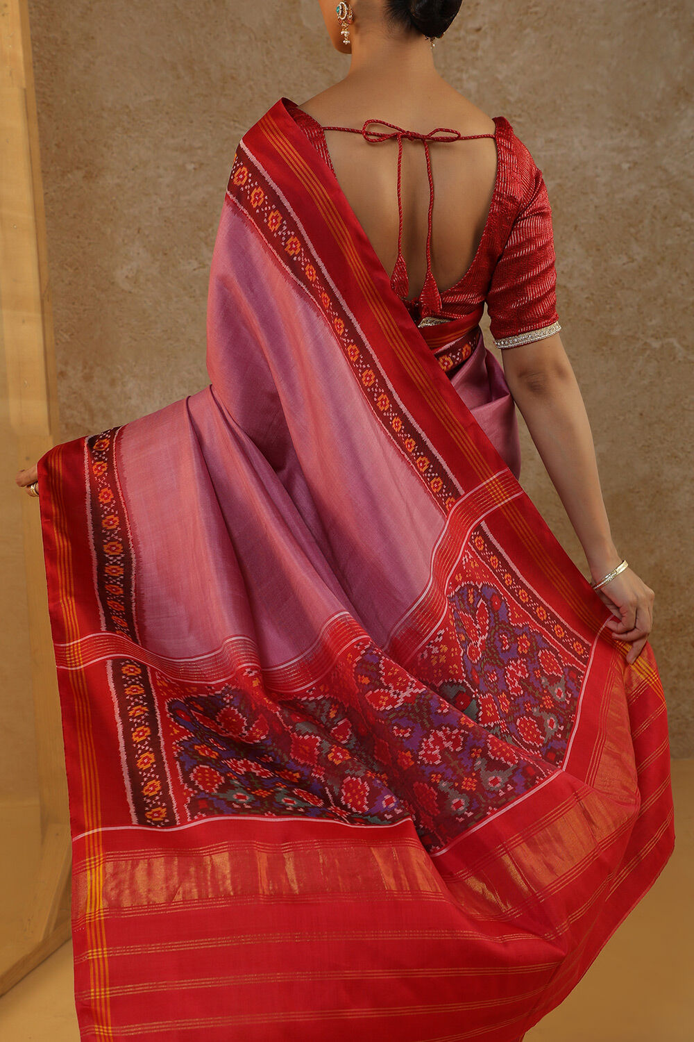 Pink Pure Silk Ikat Patola Rajkot Saree image number null