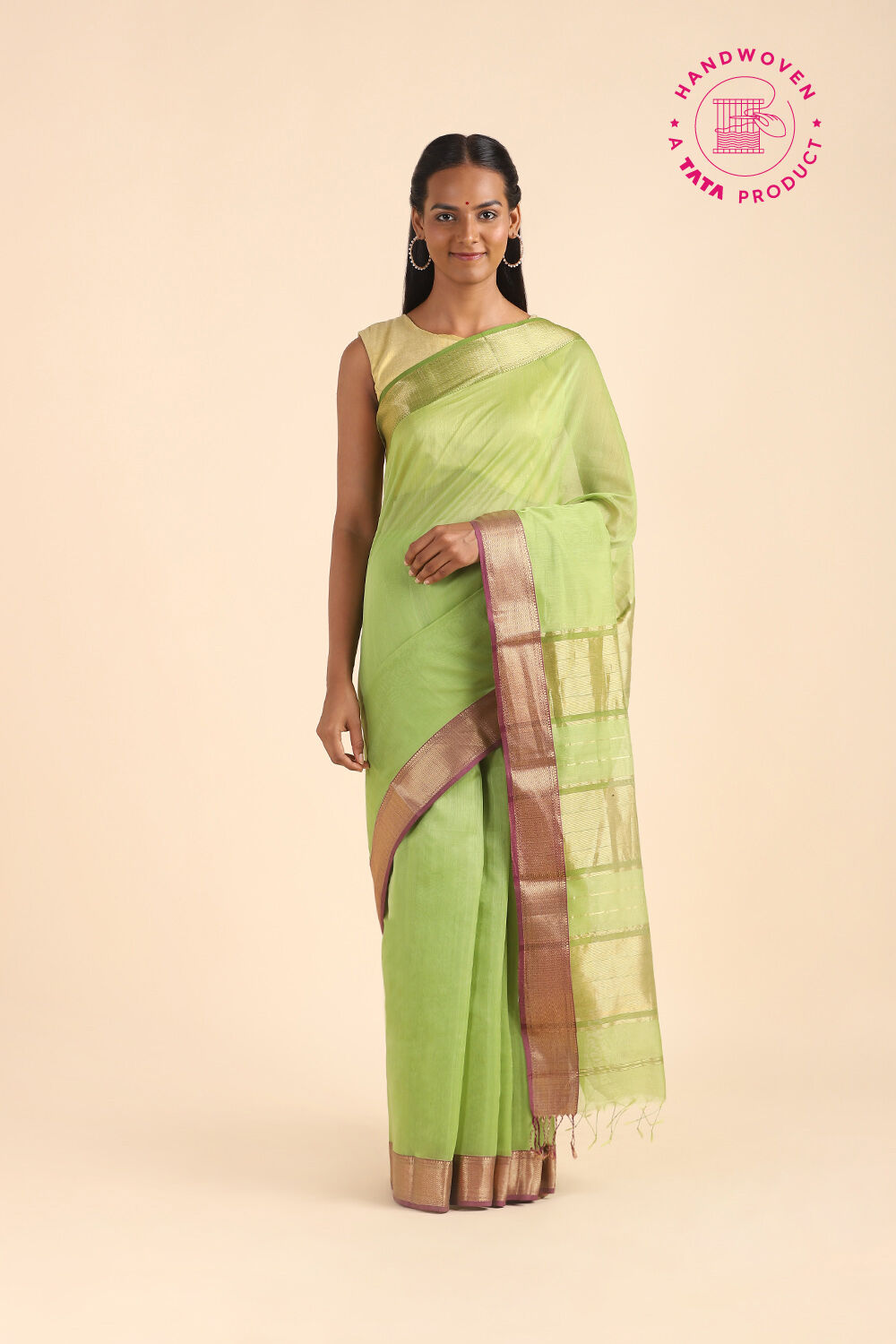 Light Green Pure Silk Cotton Maheshwari Saree image number null