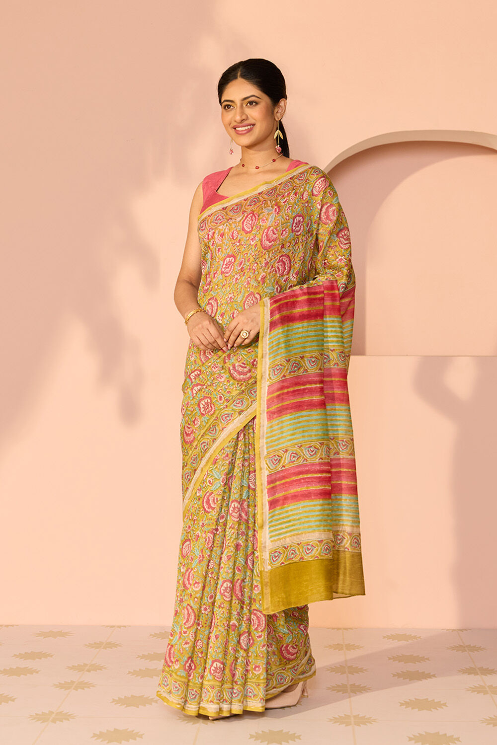 Green Rajasthan Pure Silk Cotton Printed Sanganeri Saree image number null