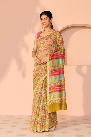 Green Rajasthan Pure Silk Cotton Printed Sanganeri Saree thumbnail image number null