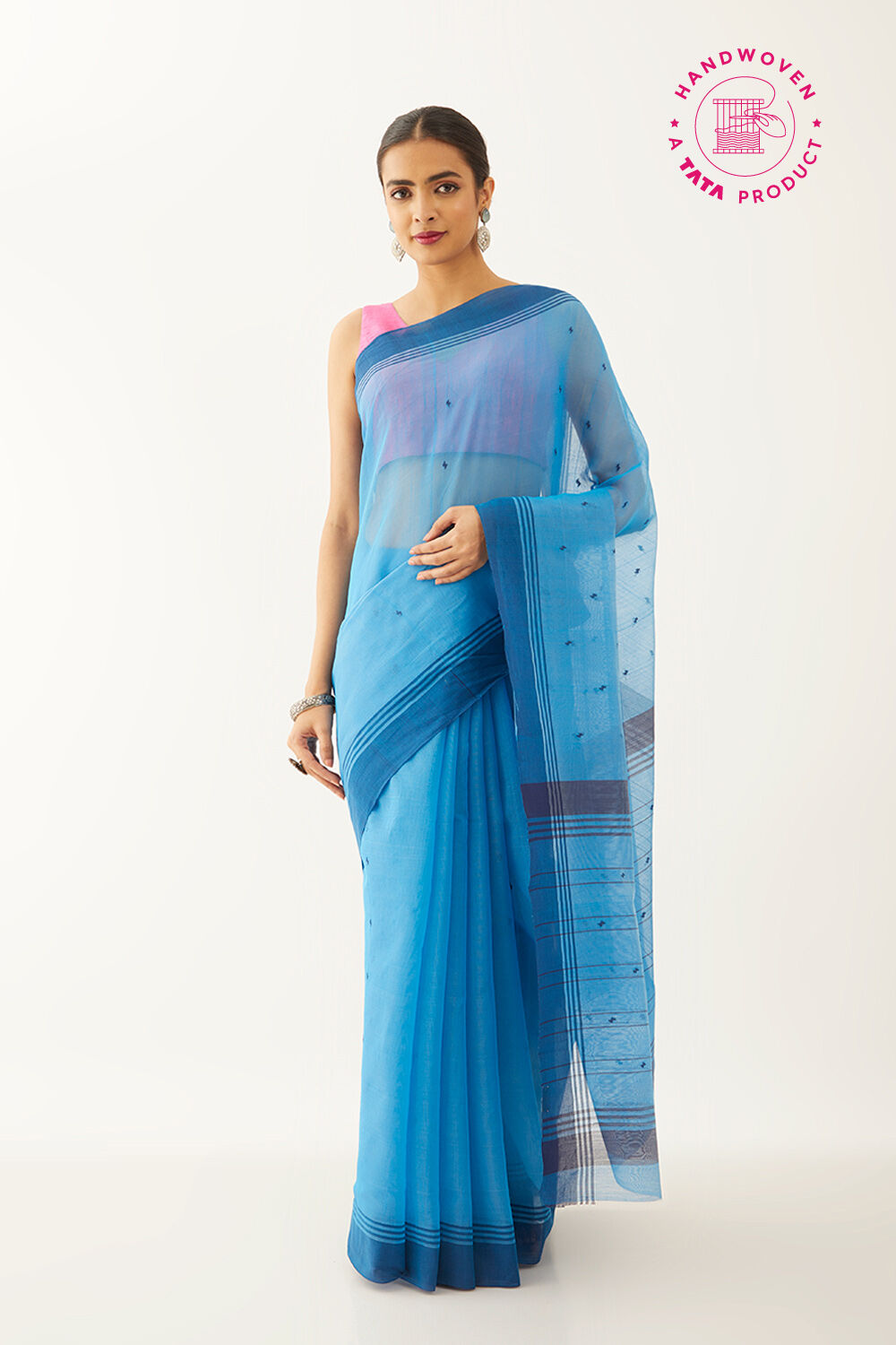 Blue Pure Silk Cotton Woven Chanderi Saree image number null