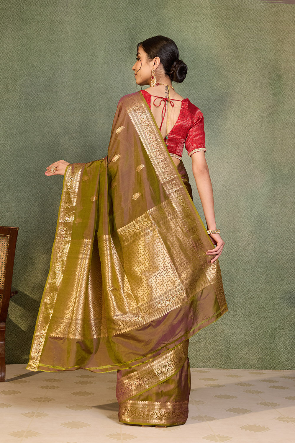 Green Silk Viscose Kadwa Banarasi Saree image number null