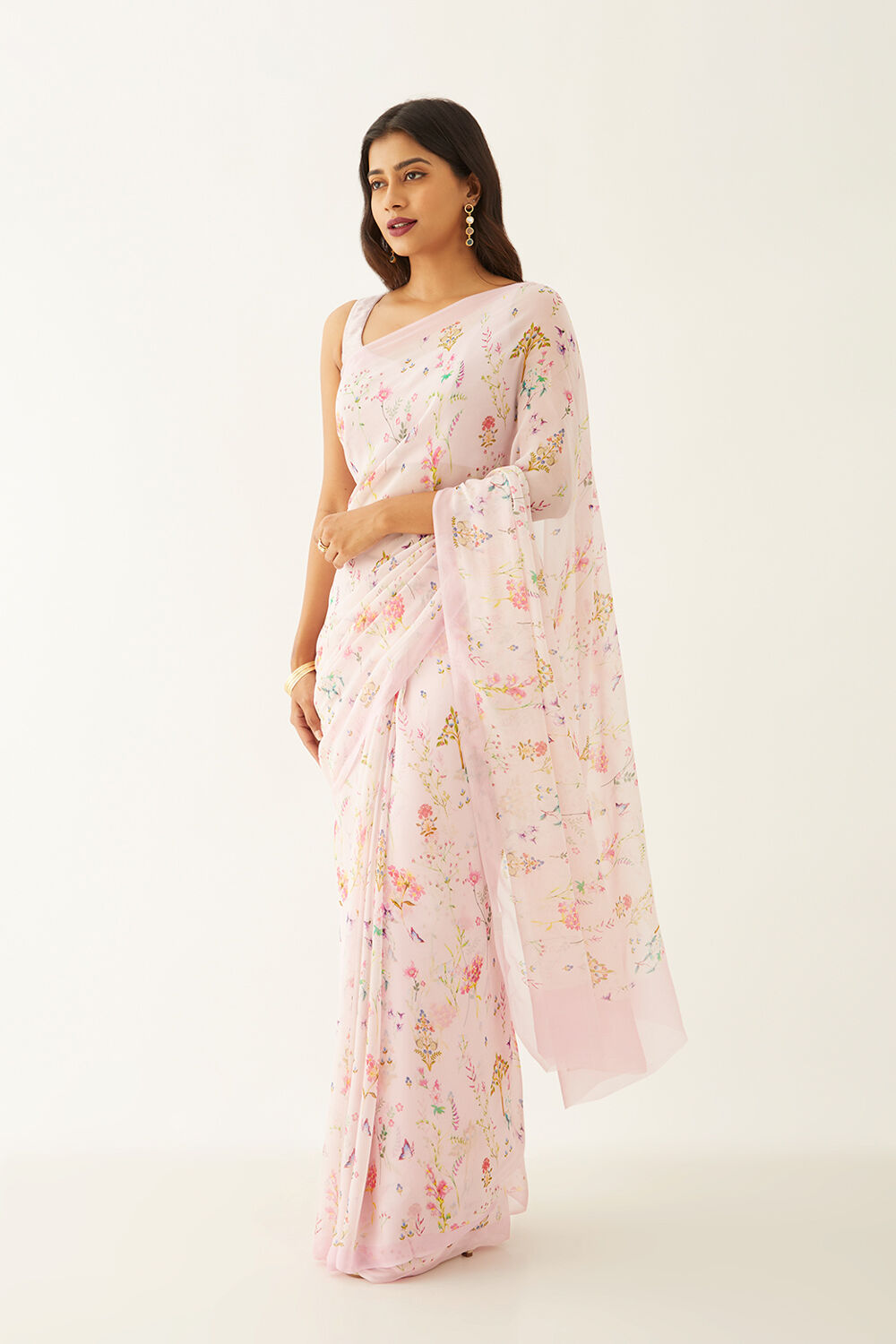 Light Pink Viscose Georgette Digital Print Saree image number null