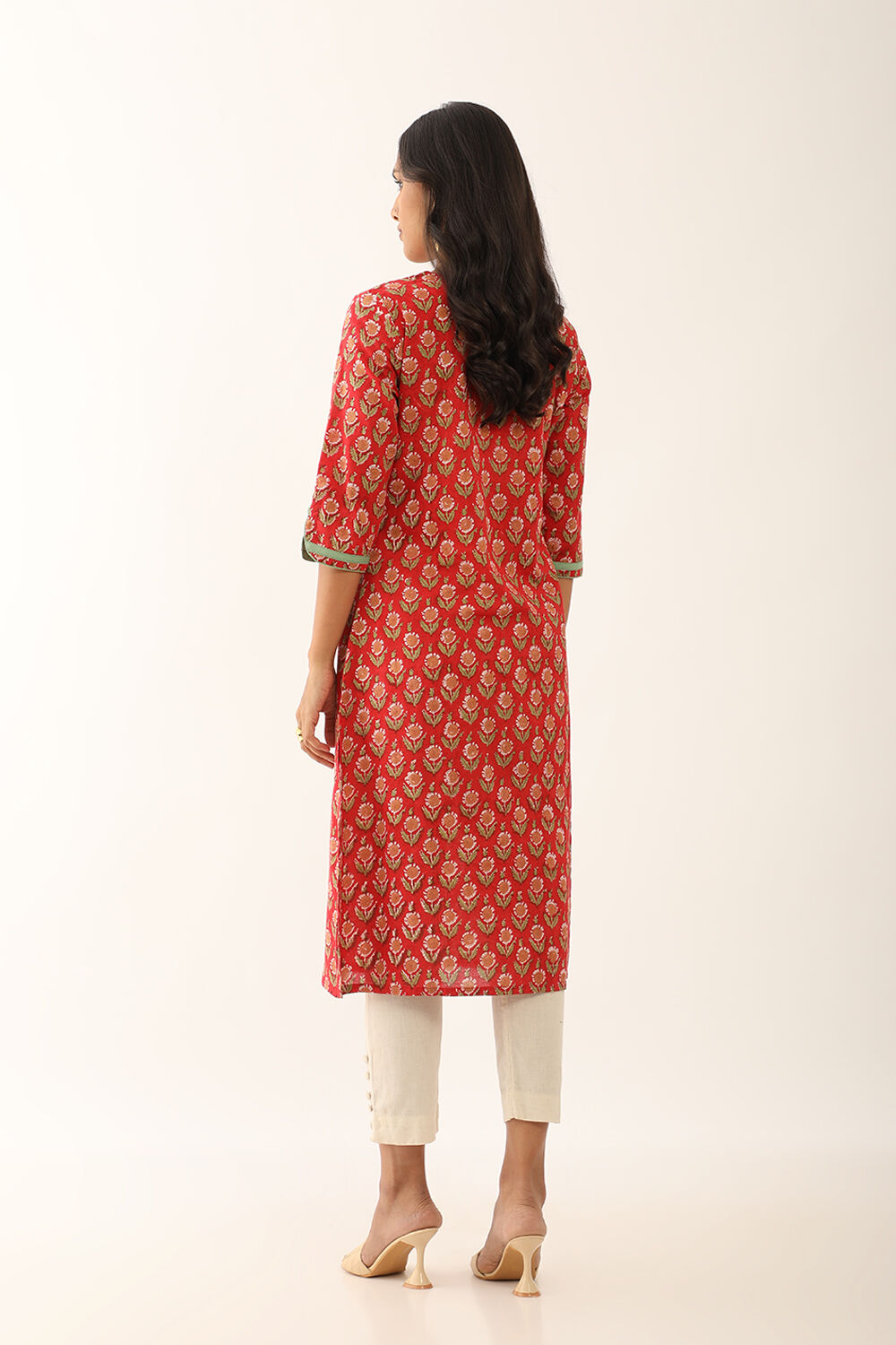 Red Pure Cotton Sanganeri Block Printed Kurta image number null
