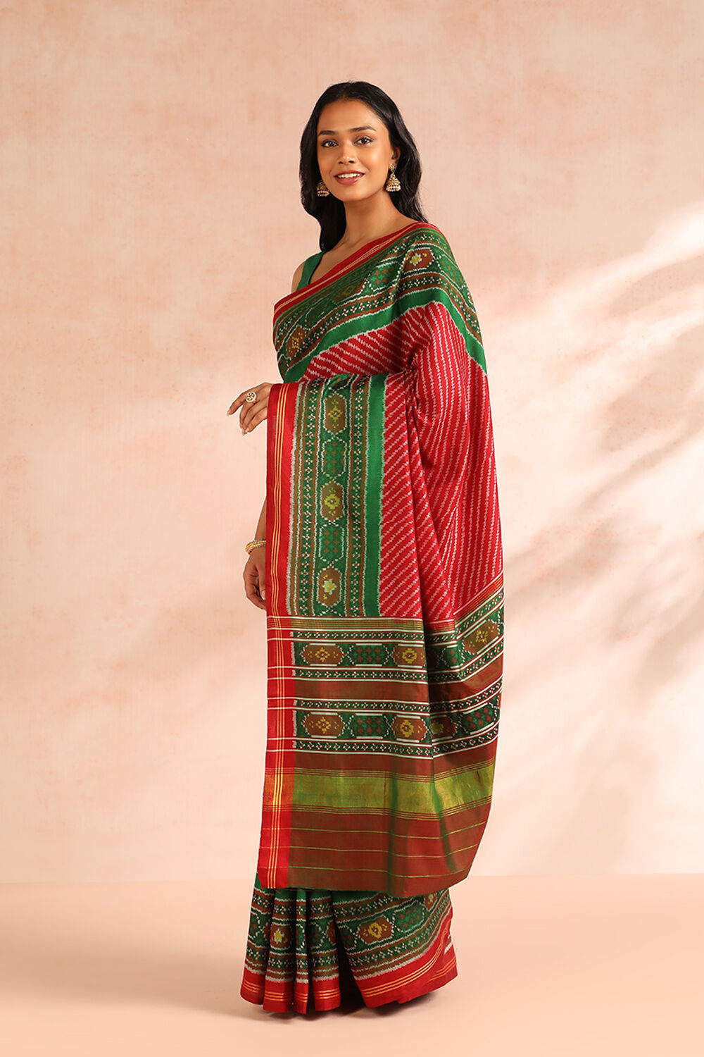 Red Rajkot Pure Silk Ikat Patola Saree image number null