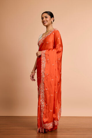 Orange Viscose Satin Embroidered Saree thumbnail image number null