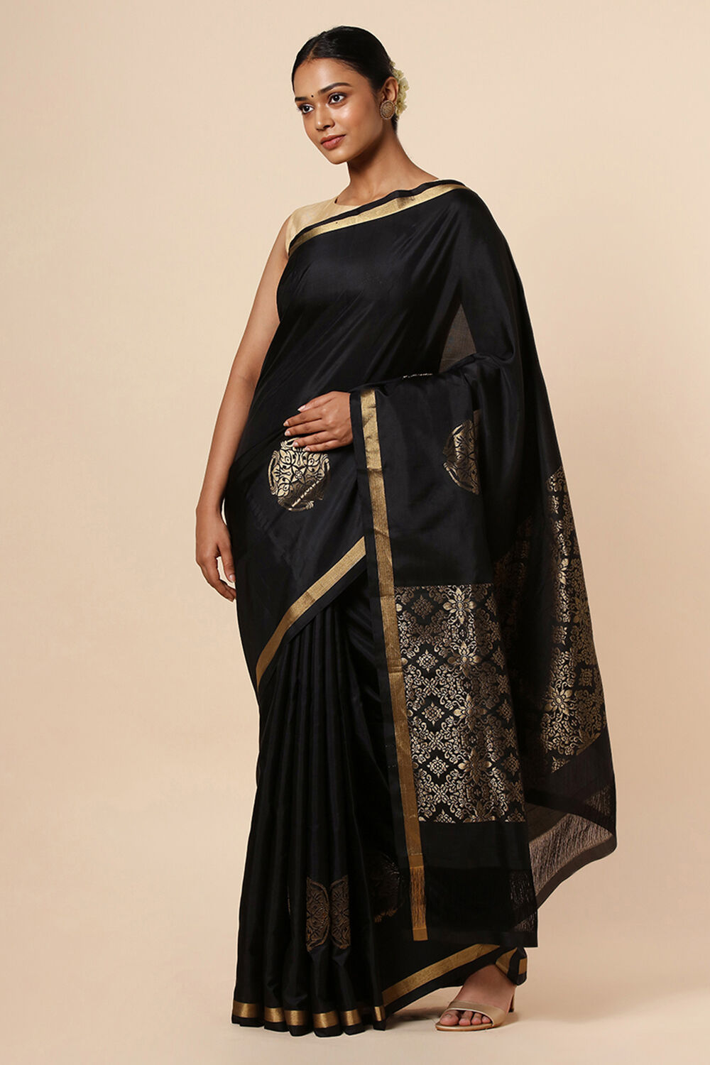 Black Pure Soft Silk Saree image number null
