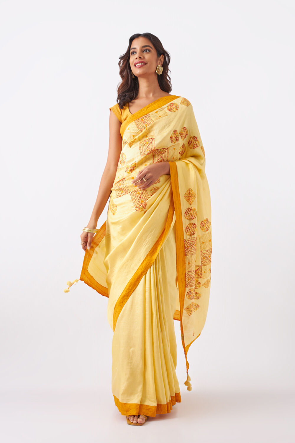 Yellow Pure Silk Hand Paint Saree image number null