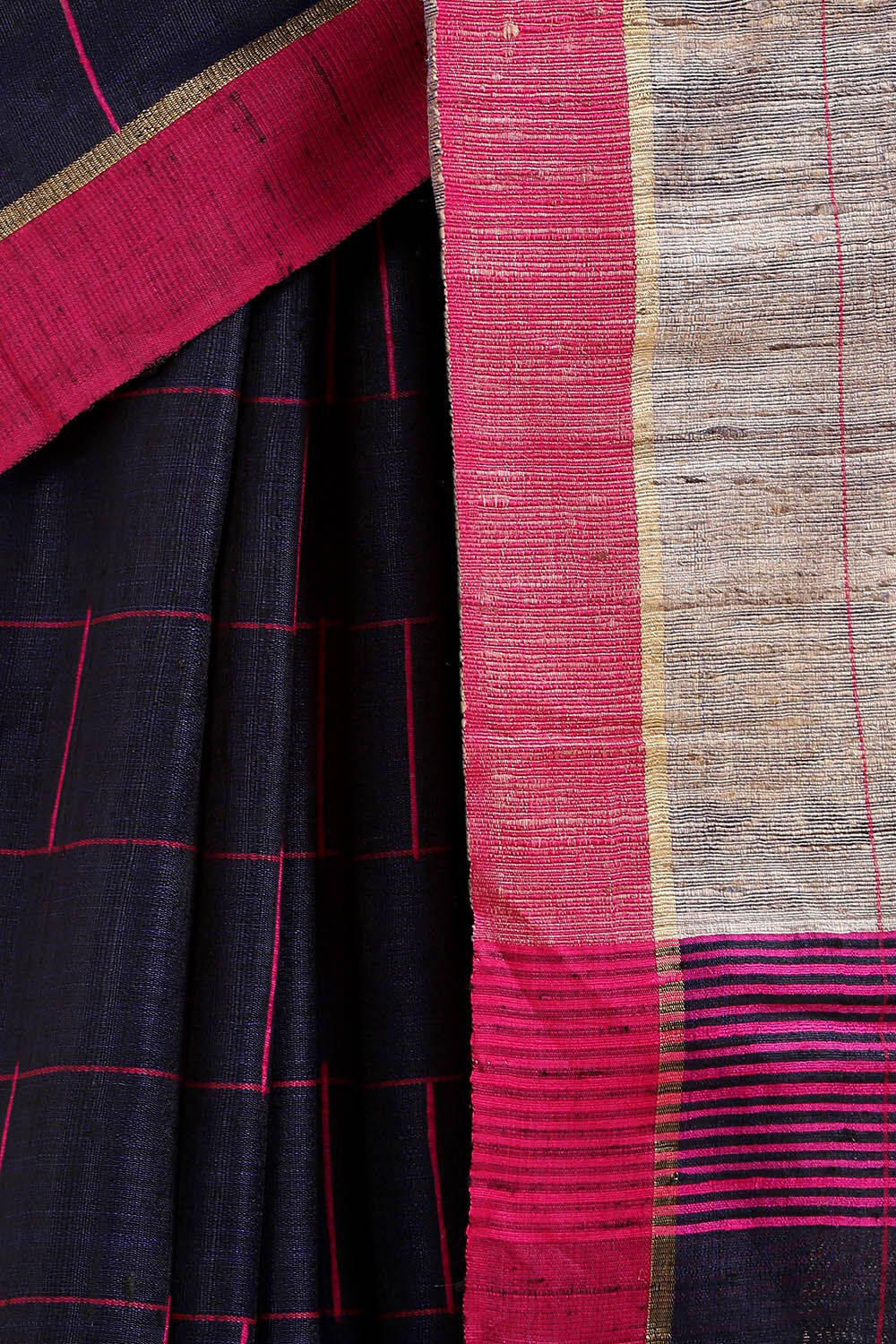 Dark Blue Pure Tussar Silk Bhagalpuri Saree image number null