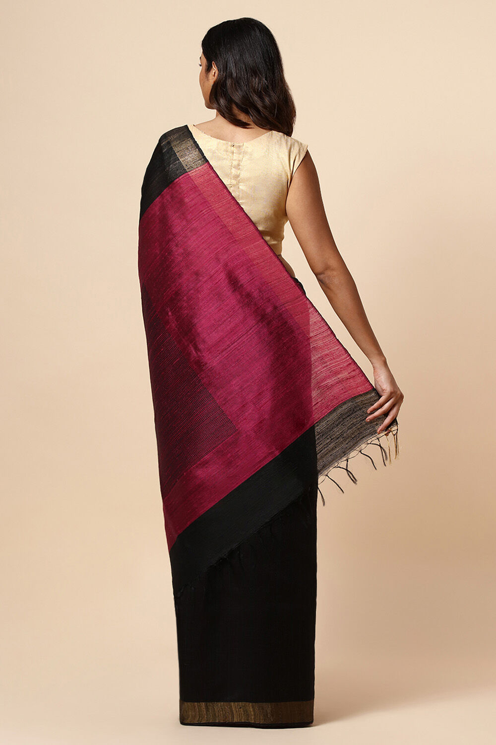 Black Pure Khadi Silk Bhagalpuri Saree image number null