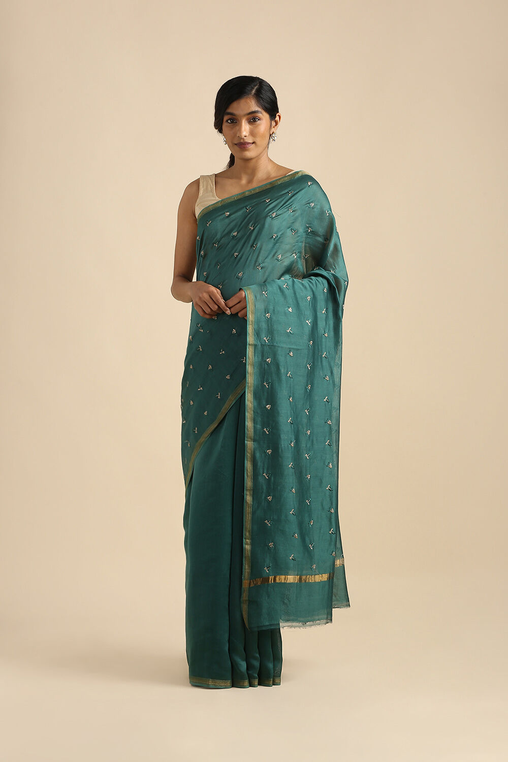 Green Pure Silk Cotton Embroidered Saree image number null