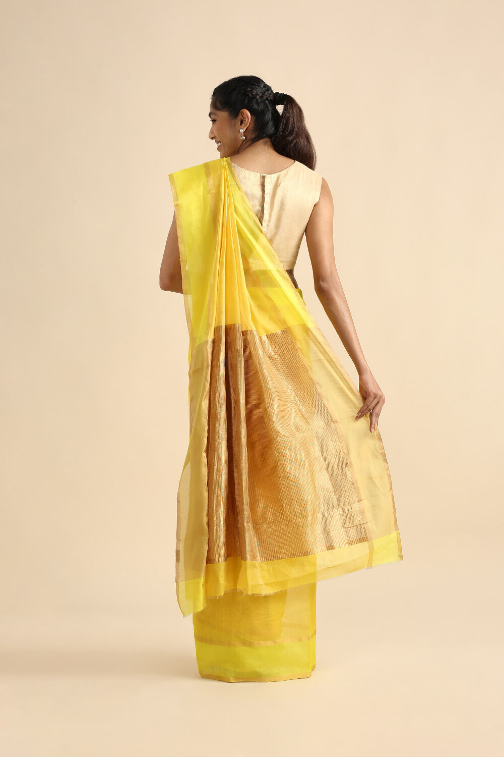Light Yellow Pure Cotton Tissue Chanderi Saree image number null