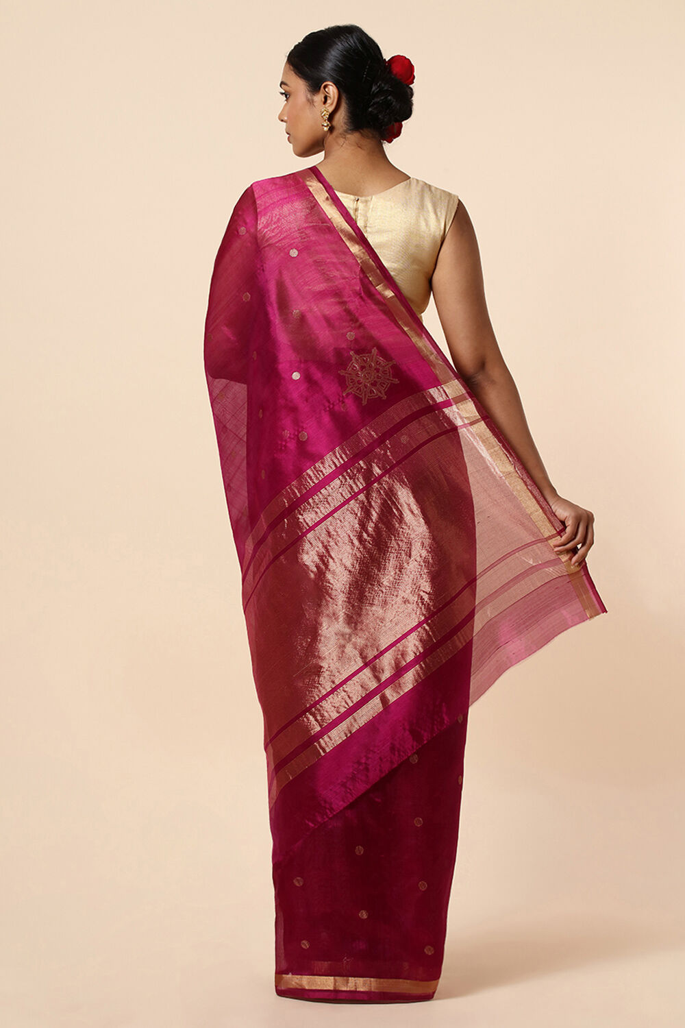 Dark Pink Pure Silk Chanderi Saree image number null