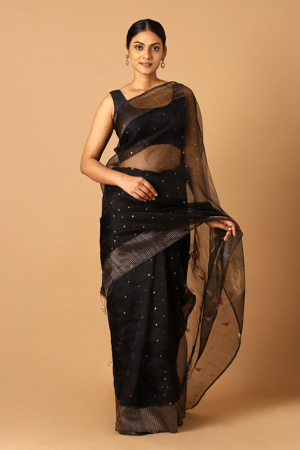 Black Pure Silk Bengal Saree image number null