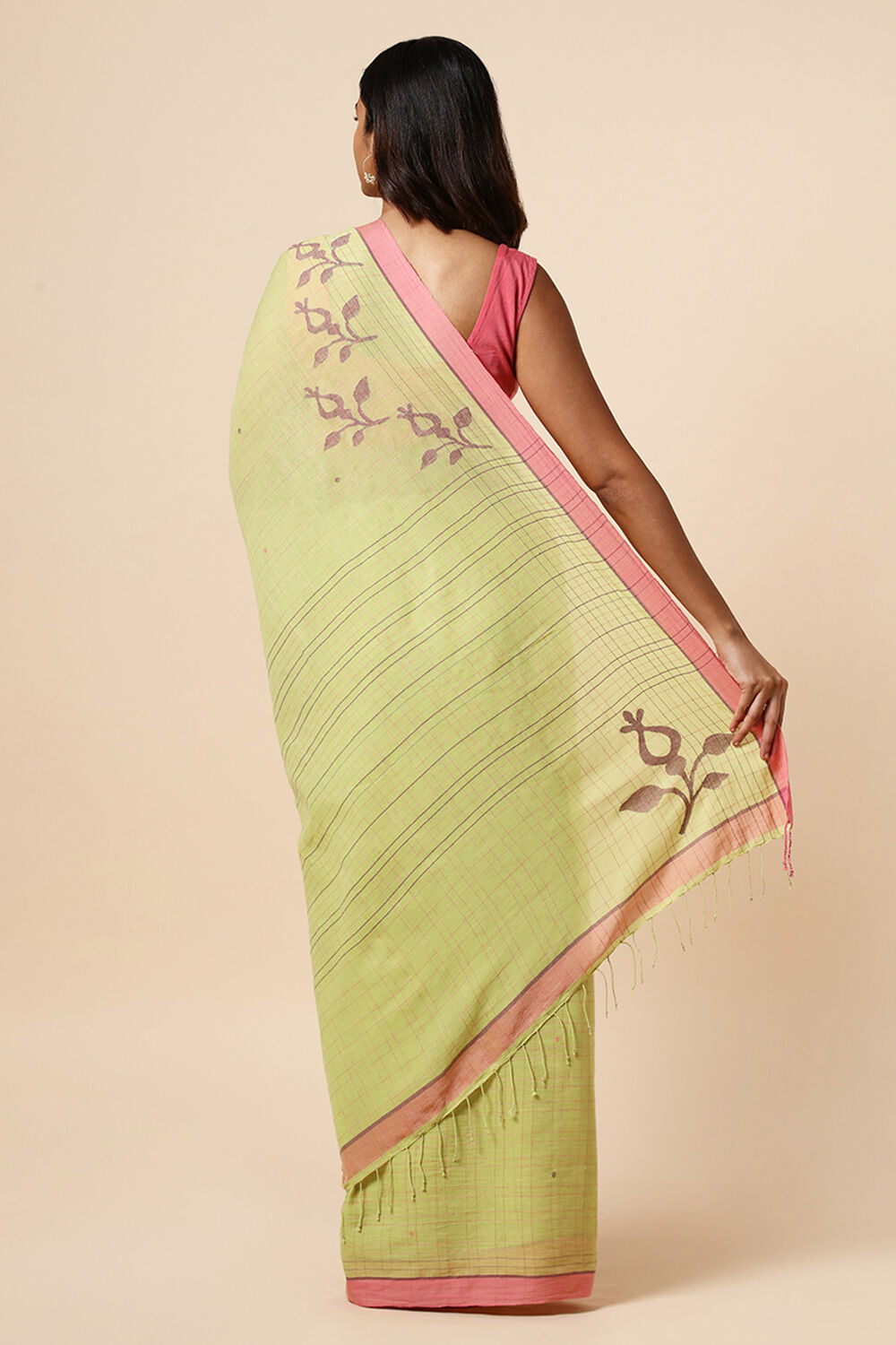 Light Green Cotton Pure Khadi Jamdani Saree image number null