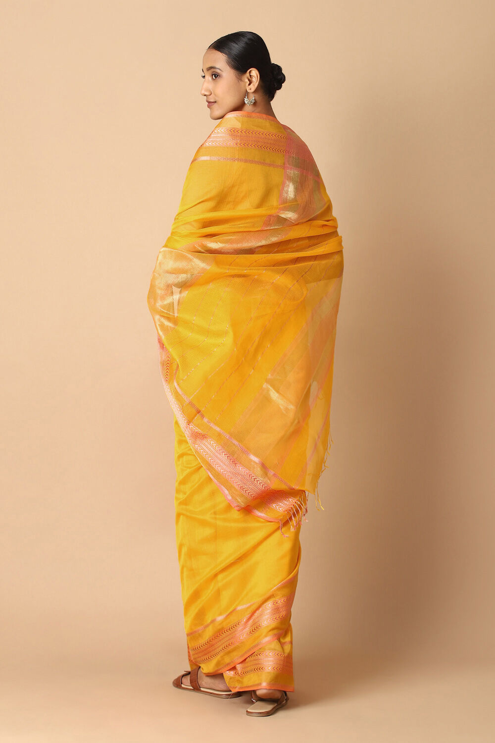 Yellow Pure Silk Cotton Maheswari Saree image number null