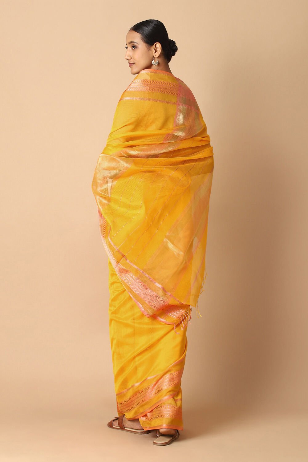 Yellow Pure Silk Cotton Maheswari Saree image number null