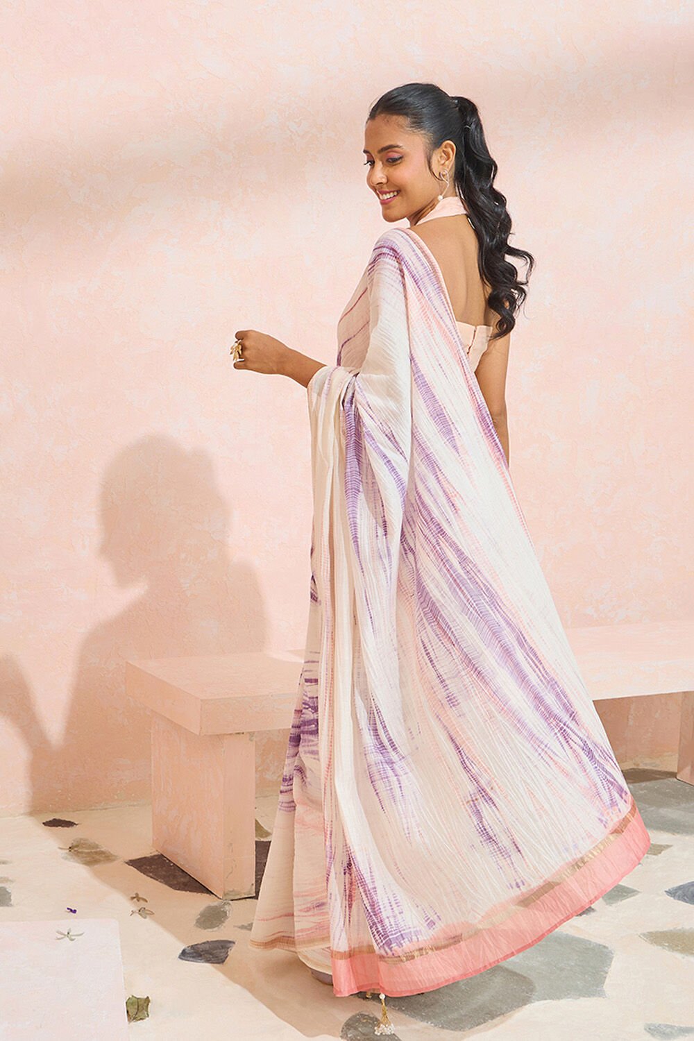 Light Pink Pure Silk Cotton Tie and Dye Saree image number null