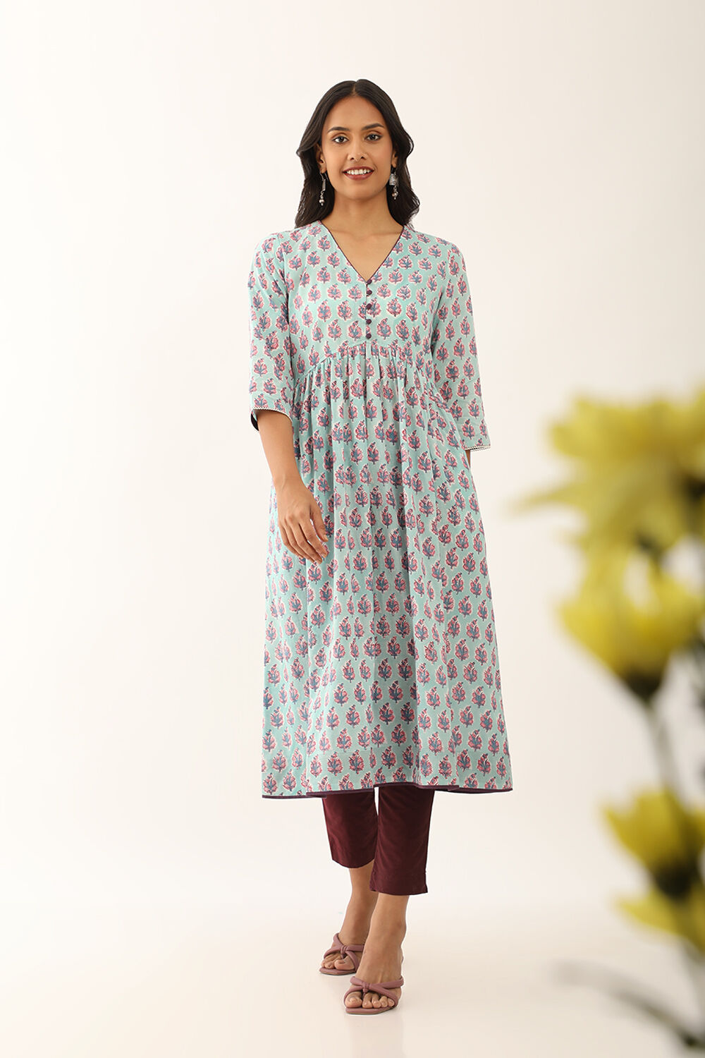 Blue Pure Cotton Sanganeri Block Printed Kurta image number null