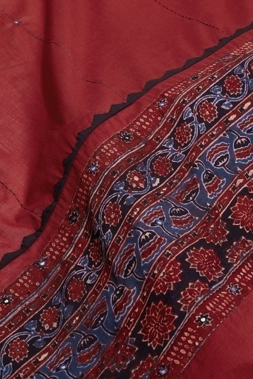 Maroon Pure Cotton Ajrakh Unstitched Suit Set image number null