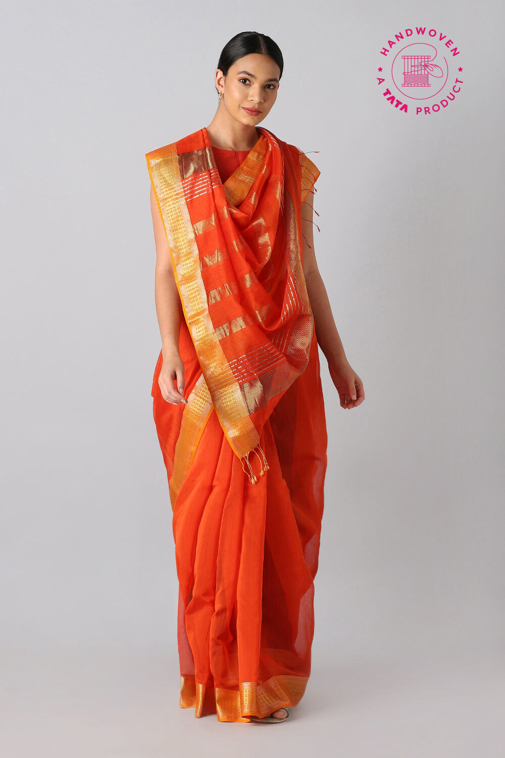 Orange Pure Silk Cotton Maheswari Saree image number null