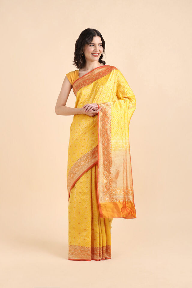 Yellow Pure Silk Banarasi Brocade Saree