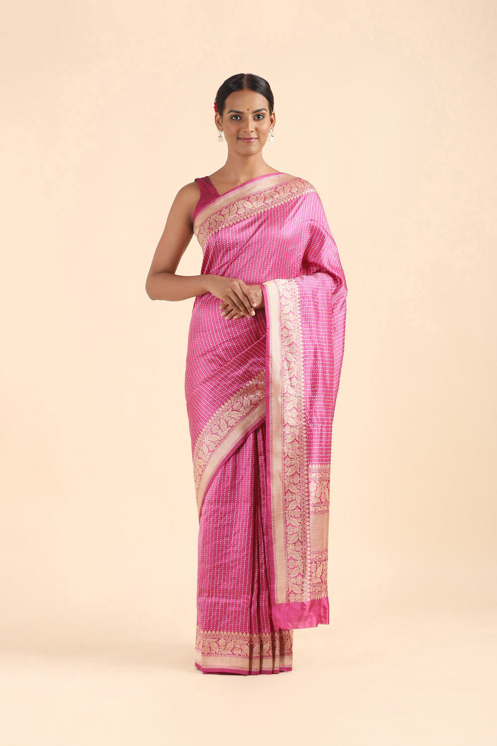 Dark Pink Pure Silk Banarasi Saree image number null