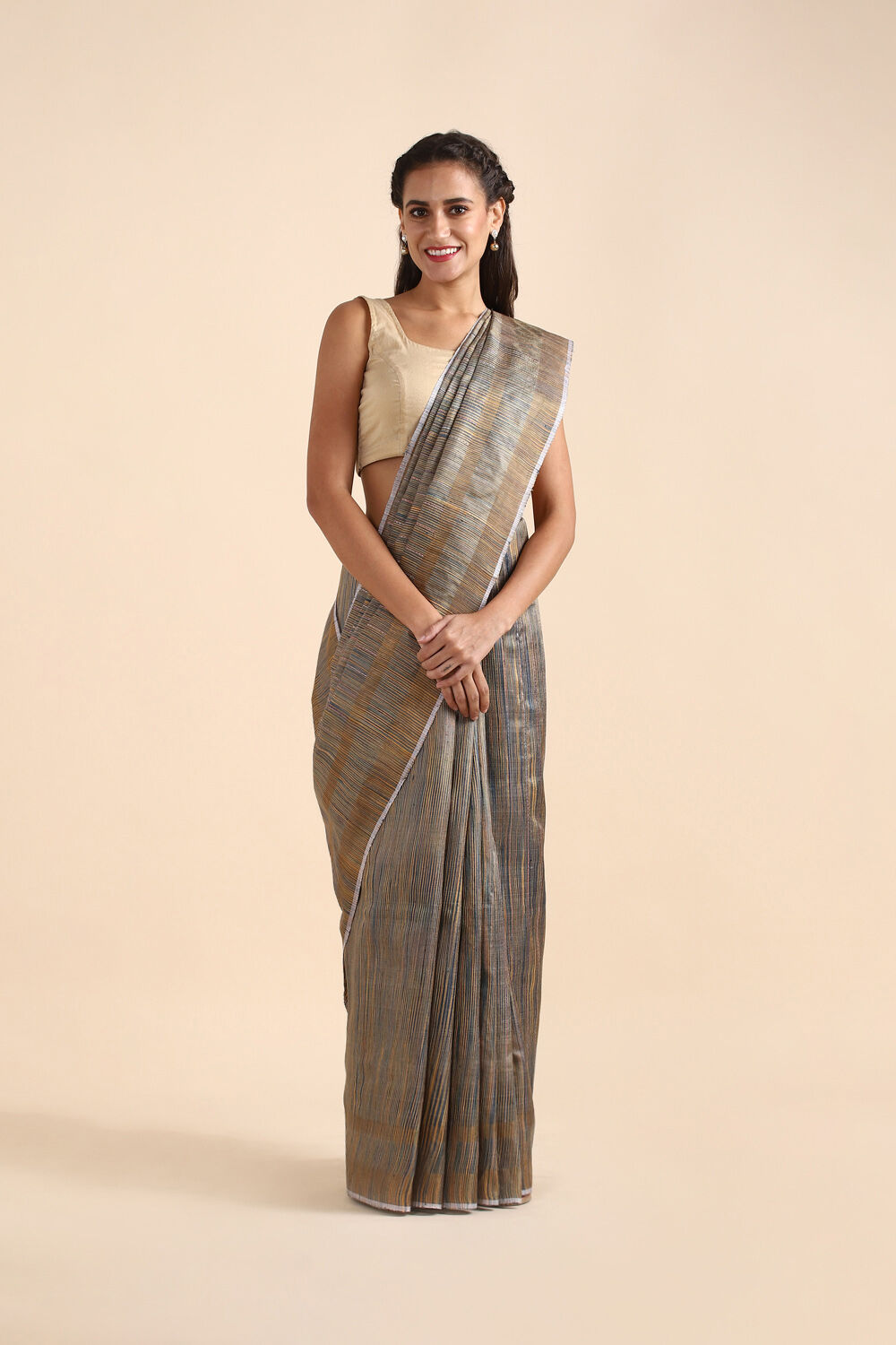 Grey Pure Tussar Silk Bhagalpuri Saree image number null