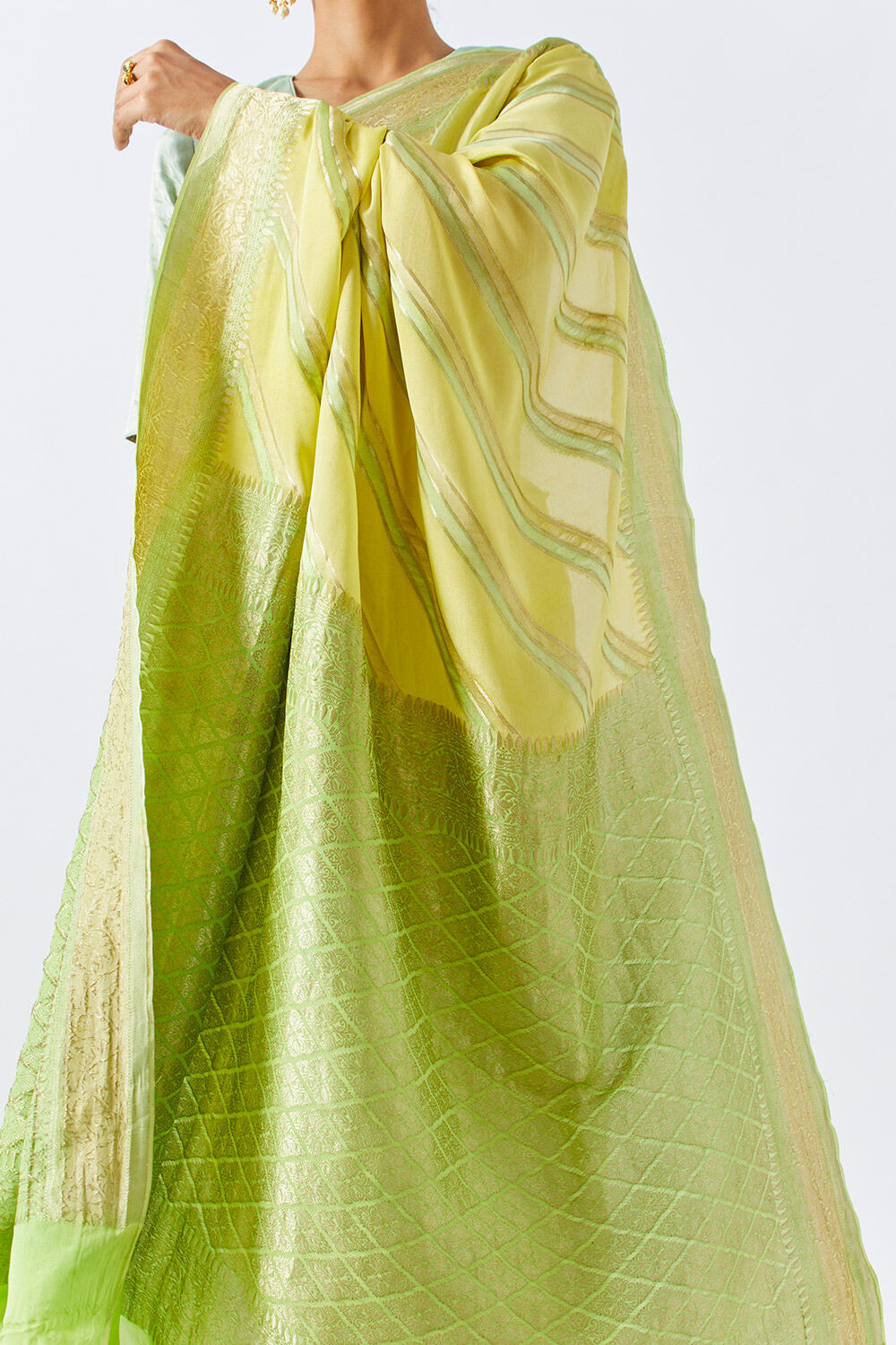 Yellow Pure Crepe Embroidered Saree image number null