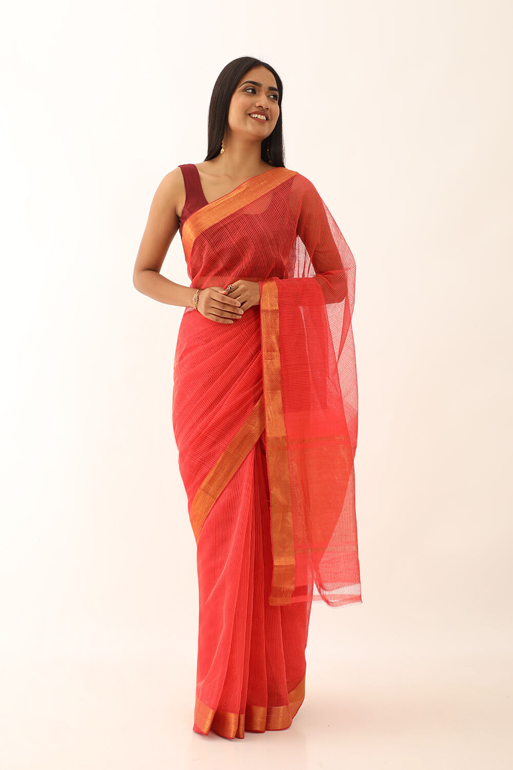 Orange Pure Cotton Woven Mangalgiri Saree image number null