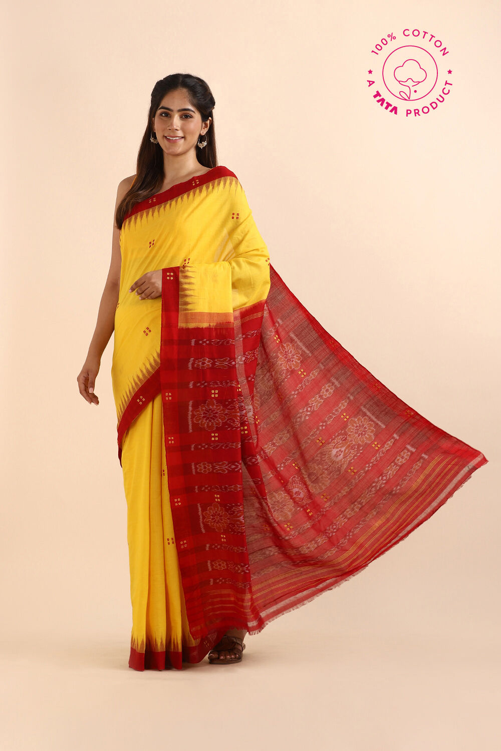 Dark Yellow Pure Cotton Odissa Ikat Saree image number null