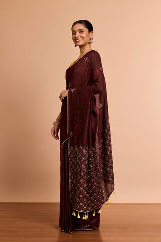 Brown Pure Silk Cotton Printed Embroidered Saree thumbnail image number null