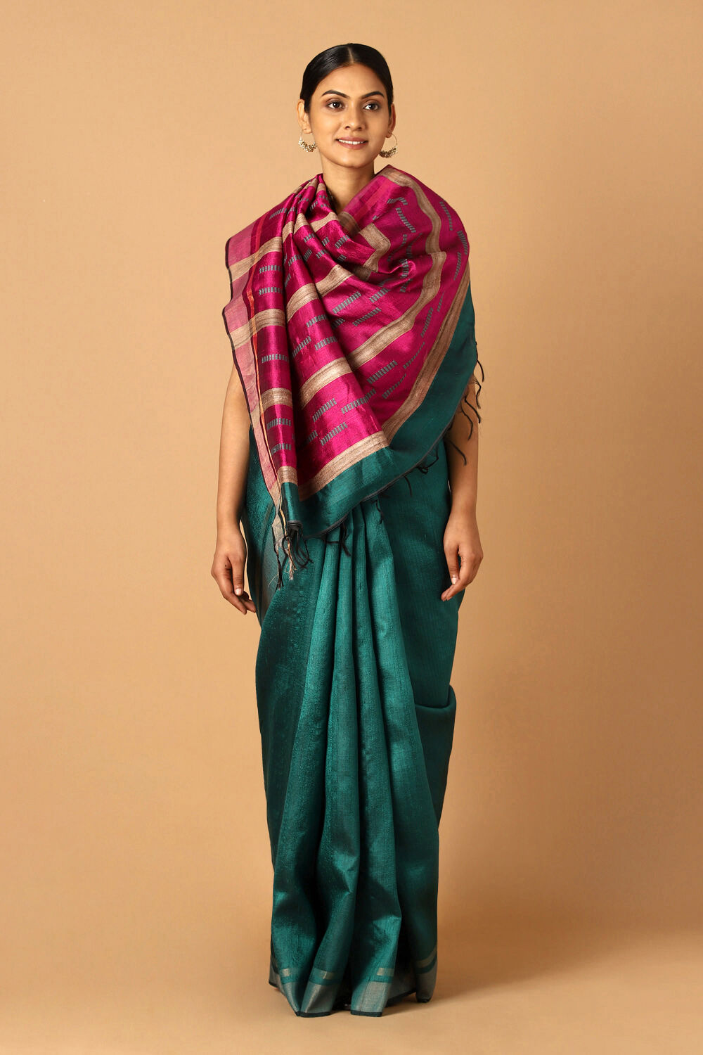 Green Pure Tussar Silk Bhagalpuri Saree image number null