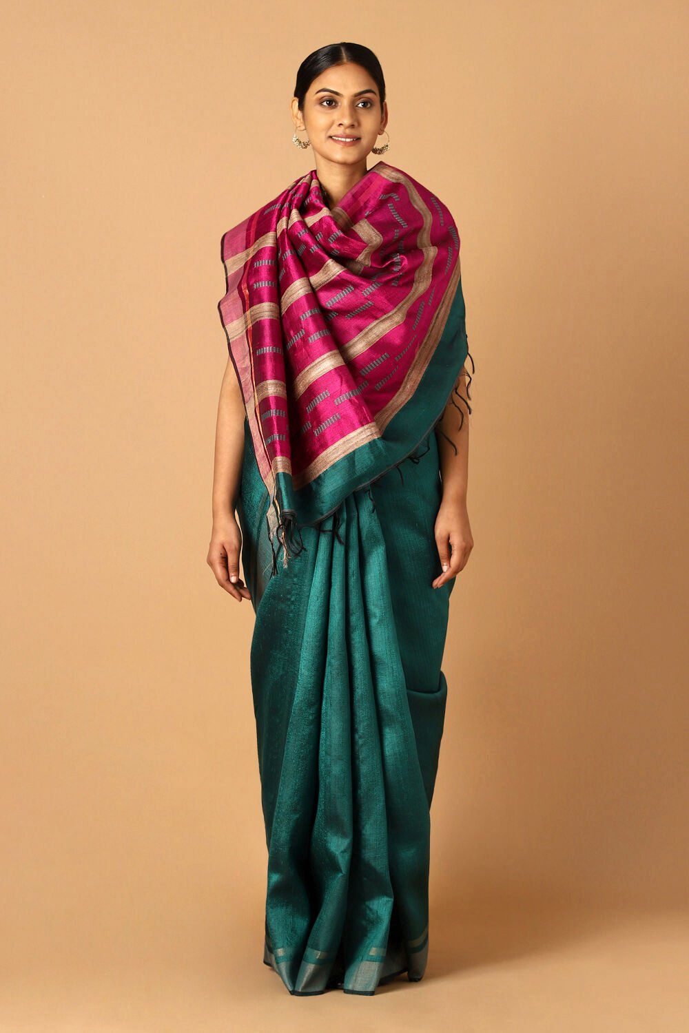 Green Pure Tussar Silk Bhagalpuri Saree image number null
