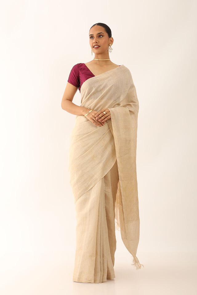 Beige Chattisgarh Pure Silk Tissue Woven Saree