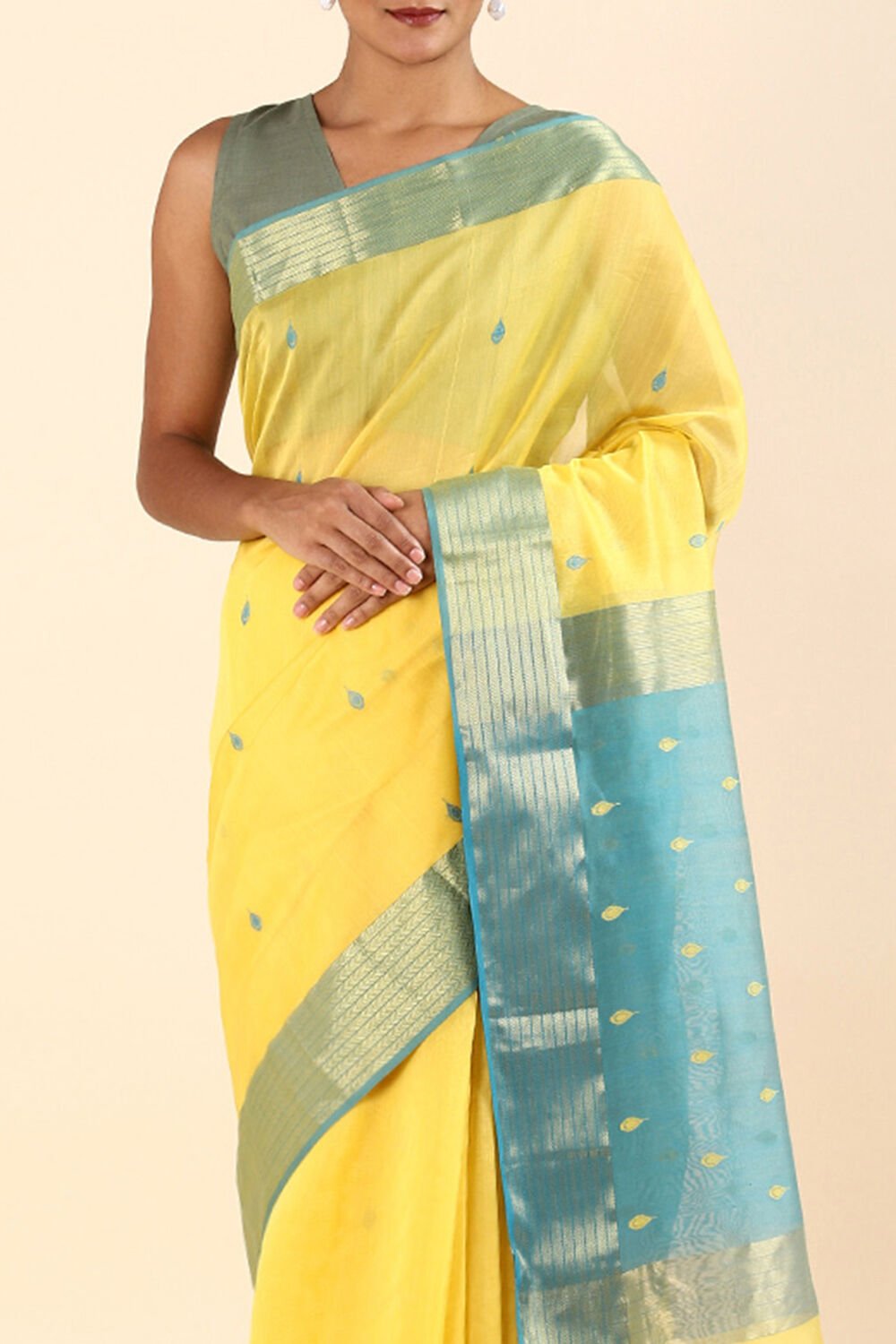 Yellow Pure Silk Cotton Maheswari Saree image number null