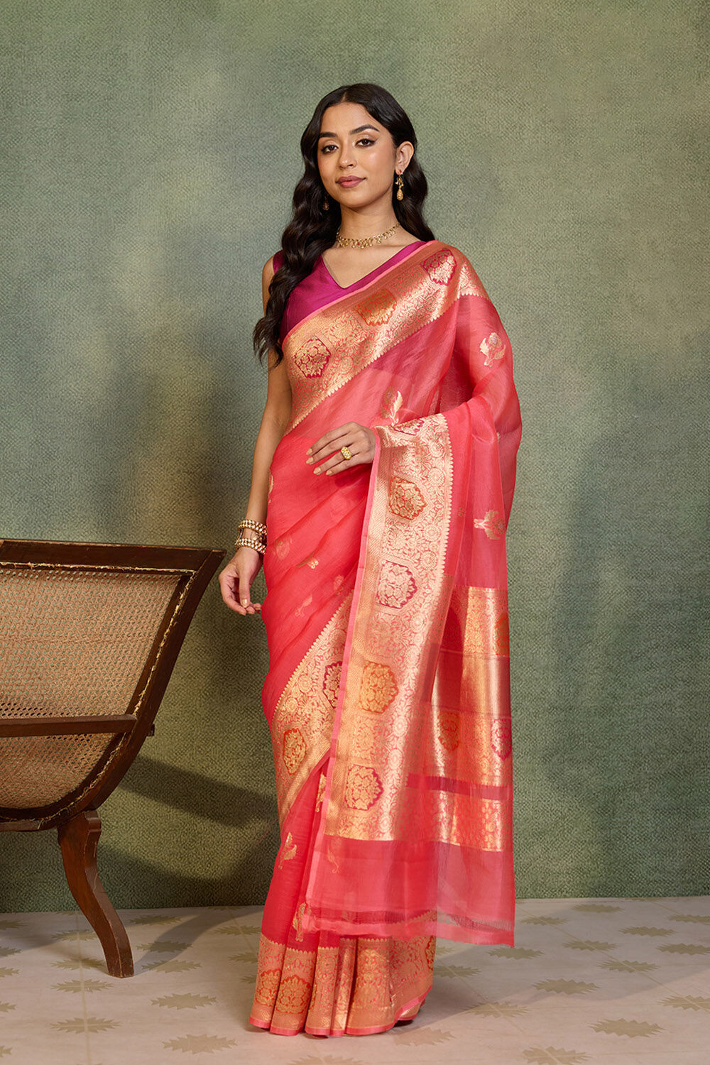 Light Pink Pure Silk Organza Kadwa Banarasi Saree image number null