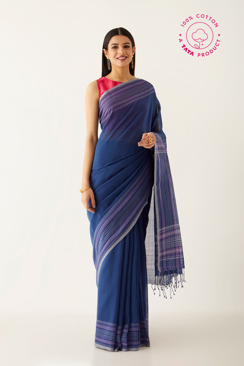Blue Pure Cotton Bengal Saree image number null