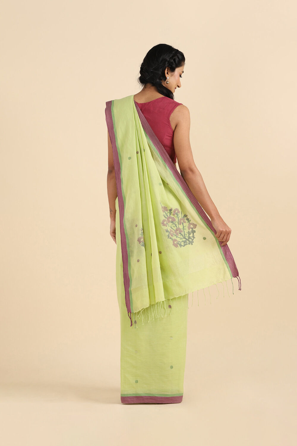 Light Green Cotton Pure Khadi Jamdani Saree image number null