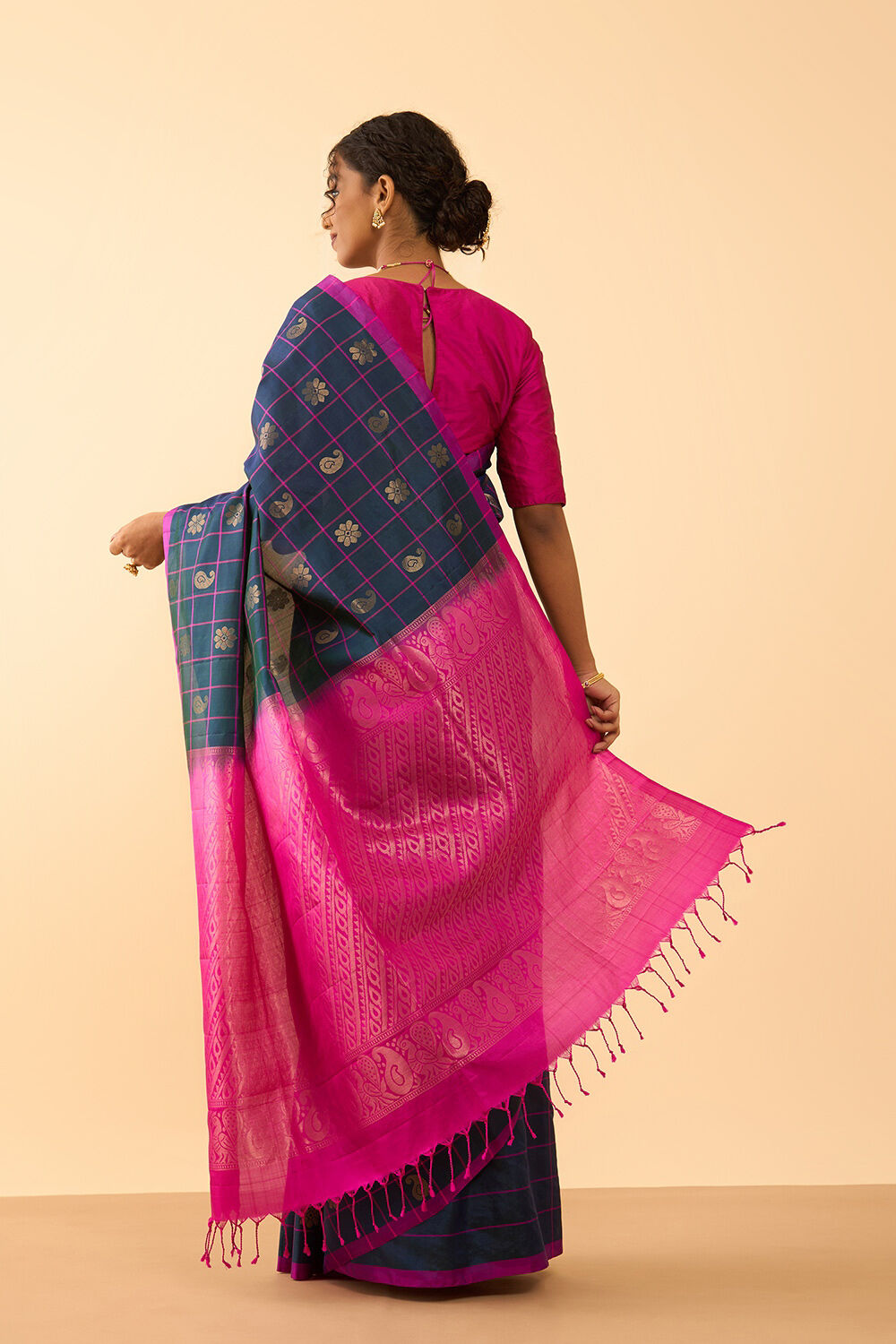 Dark Blue Woven Pure Soft Silk Saree image number null