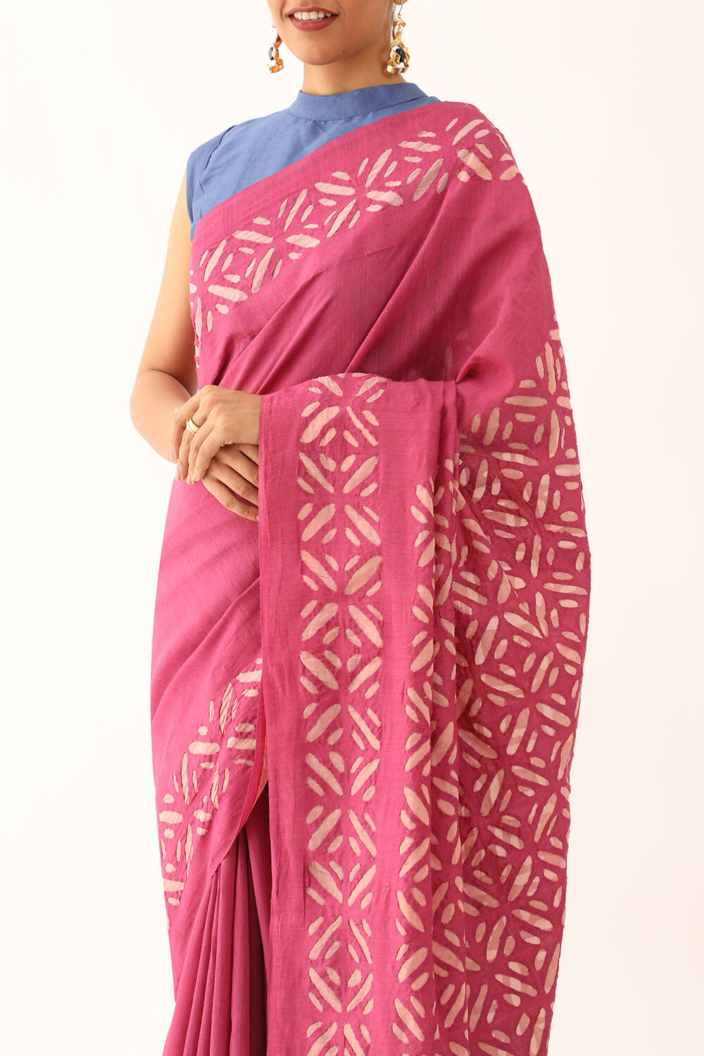 Dark Pink Craft Pure Tussar Silk Applique Saree image number null