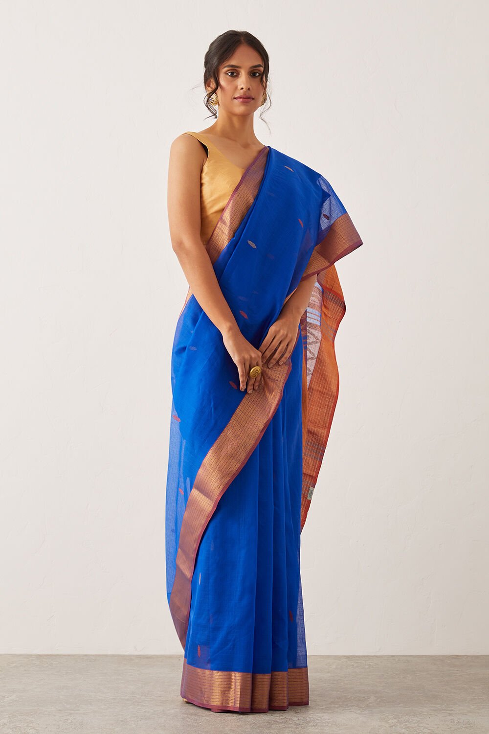 Dark Blue Pure Silk Cotton Maheswari Saree image number null