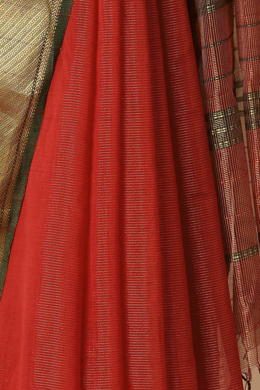 Red Pure Cotton Tissue Maheswari Saree image number null
