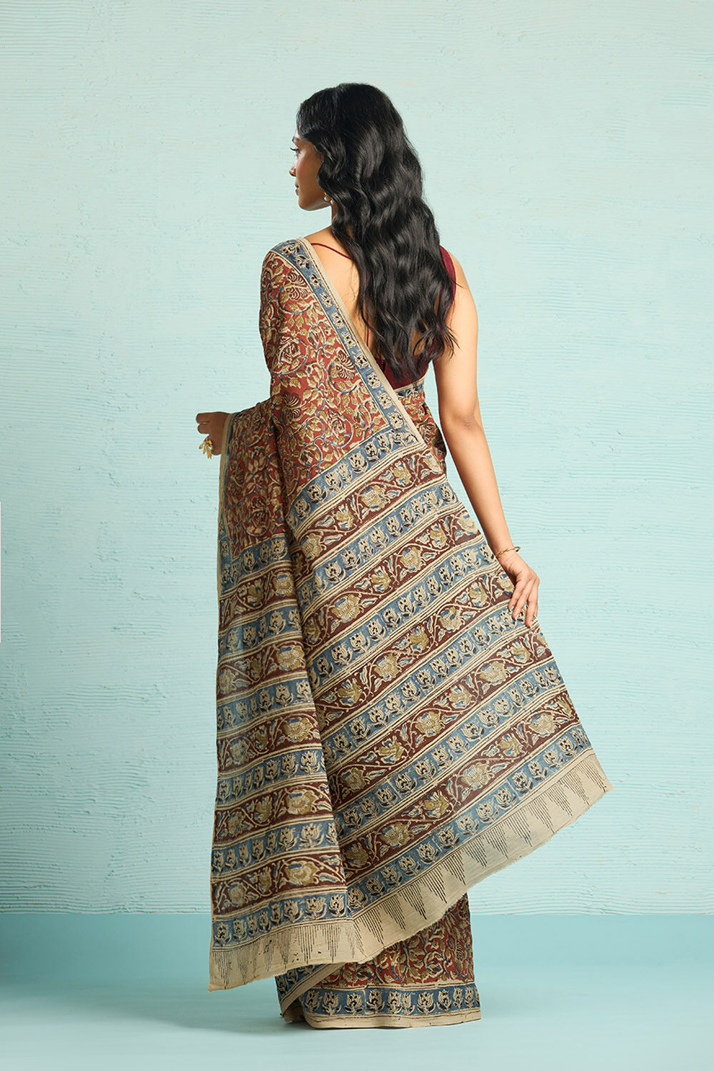 Red Printed Kalamkari Machilipatnam Pure Cotton Saree image number null