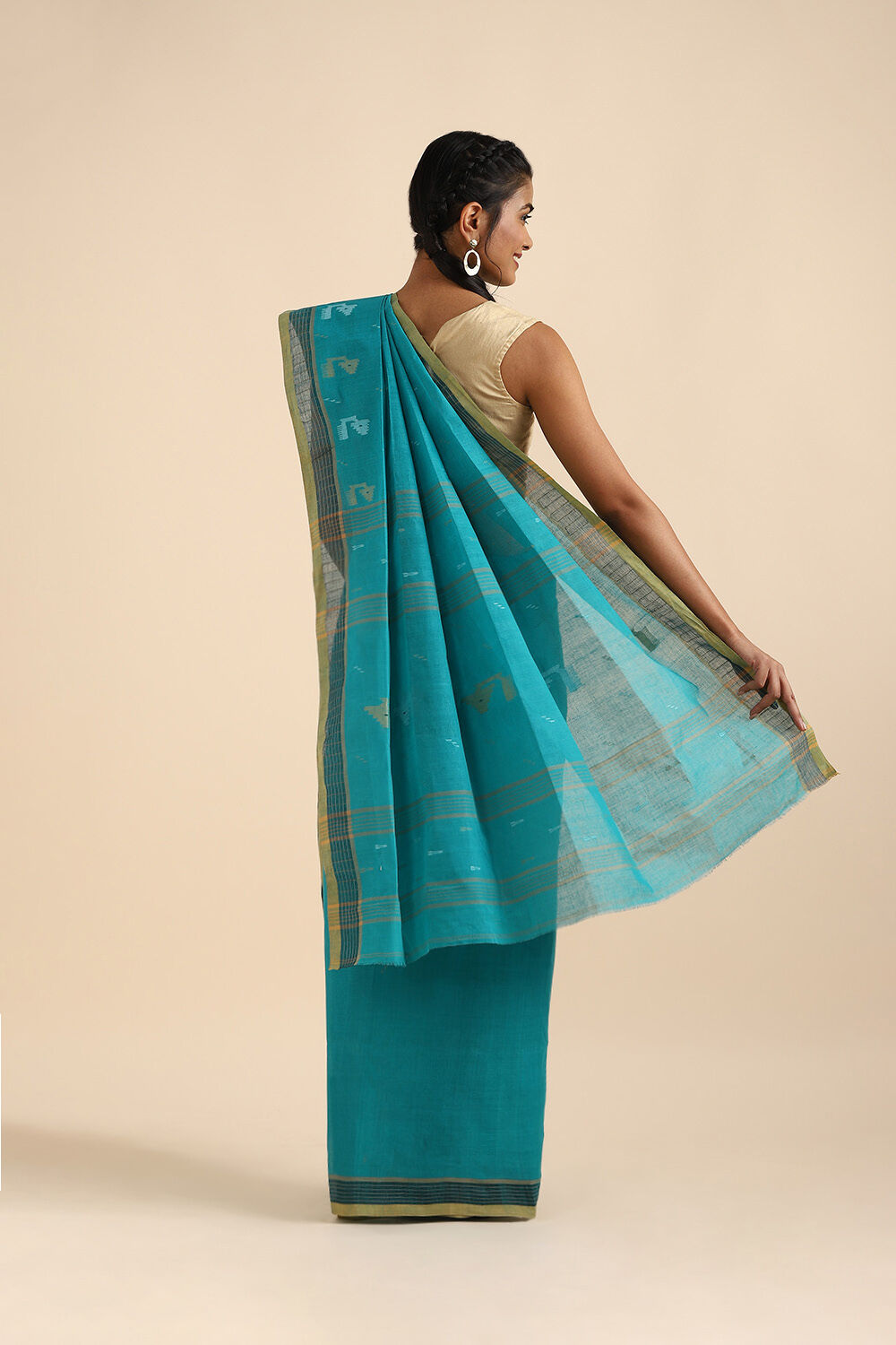 Light Blue Pure Cotton Bengal Saree image number null