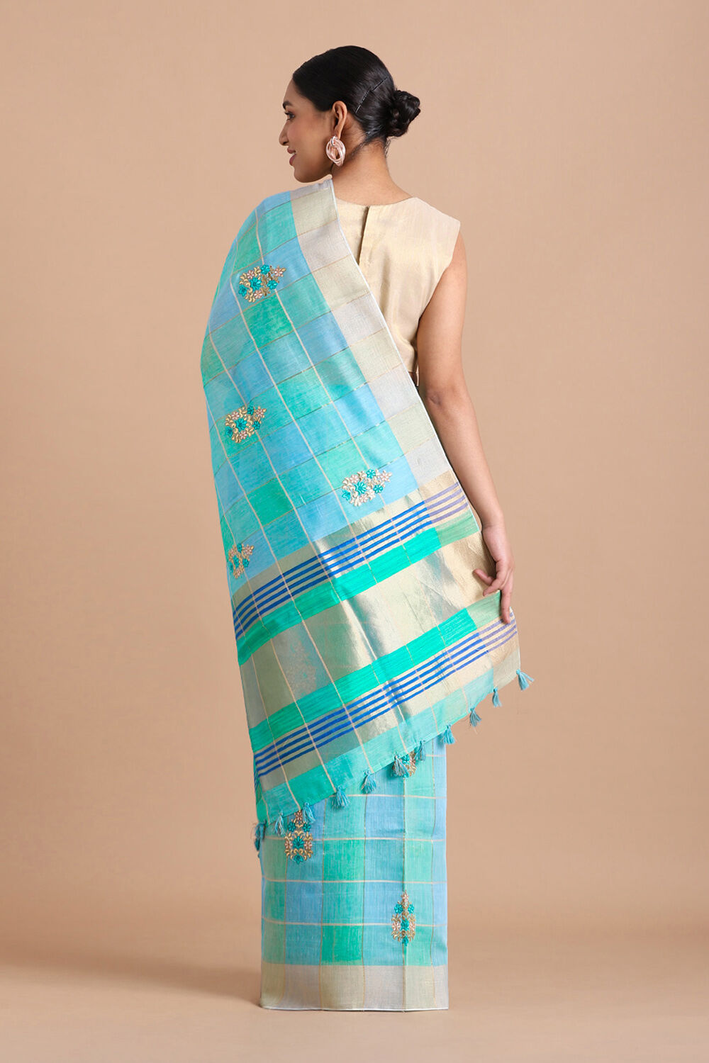 Blue Pure Embroidered Saree image number null